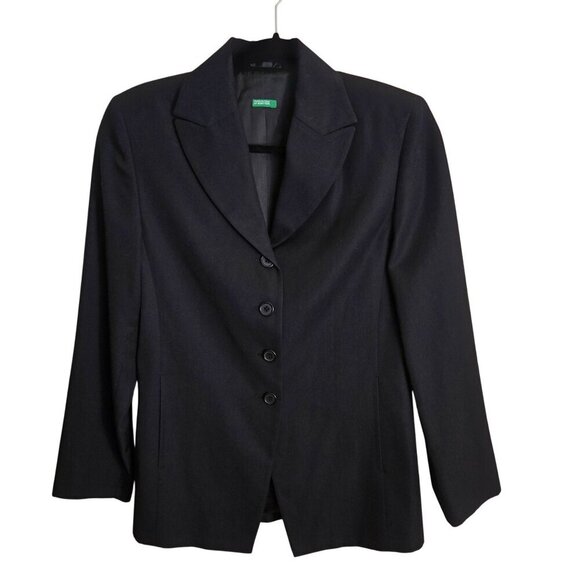 Benneton Made In Italy Vintage Wool Blend Button Closure Black Blazer Size 40/4 - Picture 1 of 6